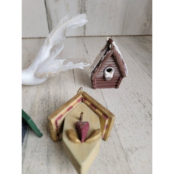Bird house white dove variety set ornament mini Xmas unique - Picture 5 of 13